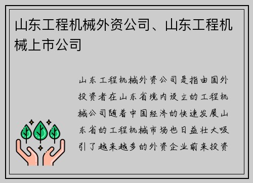 山东工程机械外资公司、山东工程机械上市公司