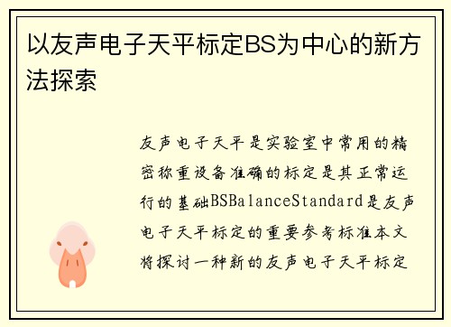 以友声电子天平标定BS为中心的新方法探索